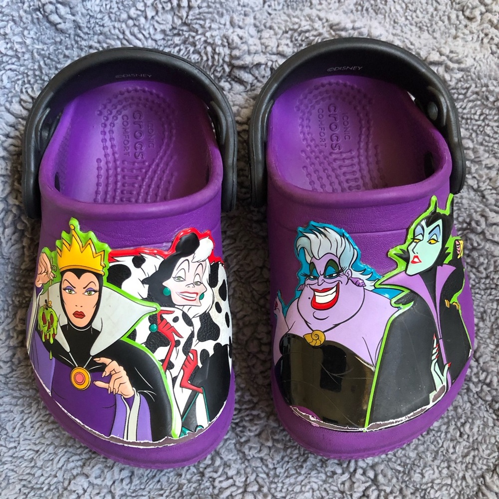 Purple Crocs Classic Clog with Disney Villain Graphics